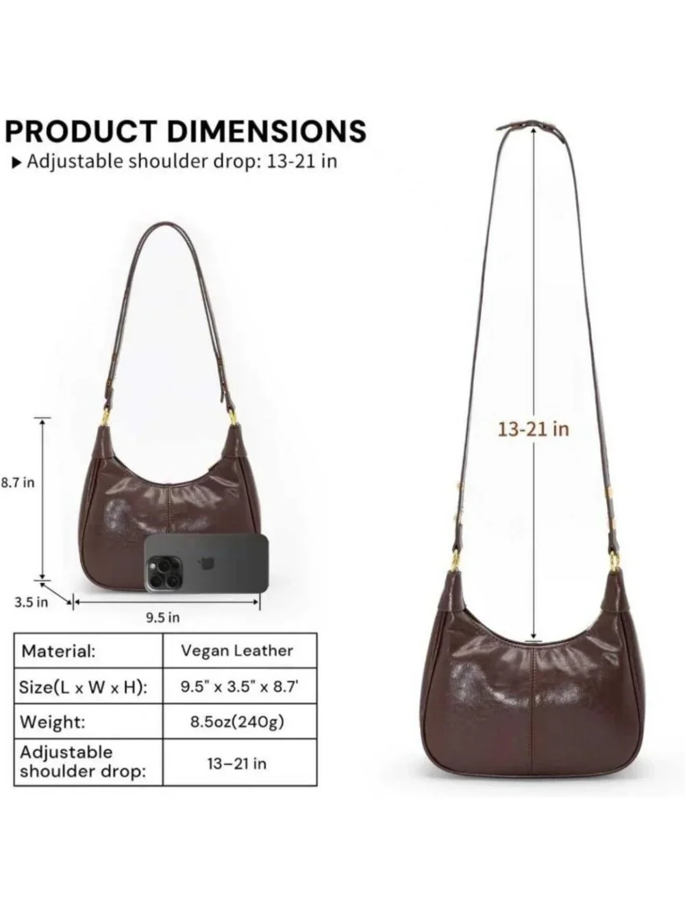 Cute Retro Small Hobo Purse, Soft Vegan Leather Crescent Shoulder Bag, Roomy